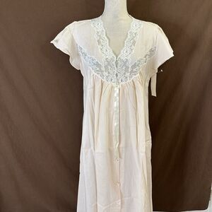 Vtg 80's Lindsey Blake Cotton Blend Pink Puffy Sleeve Lace Victorian Nightgown L
